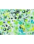 Linen Fabric Bubbles & Flowers Green