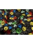 Silk Satin Fabric Floral Black Red Blue Green Yellow with Flounce