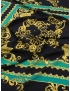 Mtr. 0.68 Panel Silk Crepe de Chine Fabric Ornamental Black Aqua Green