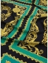 Mtr. 0.68 Panel Silk Crepe de Chine Fabric Ornamental Black Aqua Green