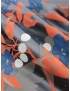 Mtr. 1.05 Silk Blend Jacquard Fabric Floral Graphite Orange Blue Emanuel Ungaro