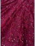 Feather Embroidered Tulle Fabric Burgundy