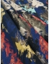 Laminated Jacquard Fabric Abstract Black Ultramarine Blue